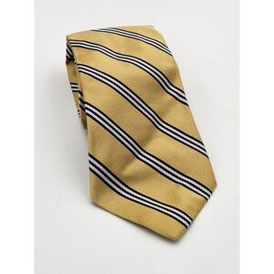 Brooks Brothers 346‎ Pure Silk Gold Navy White Diagonal Striped Tie NEW